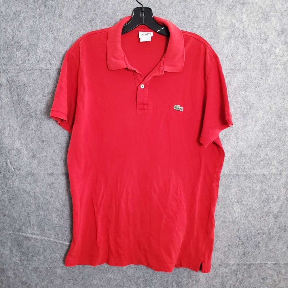 Lacoste Polo Shirt Mens Sz 7 2XL Slim Fit Red Casual Short Sleeve Classic Logo